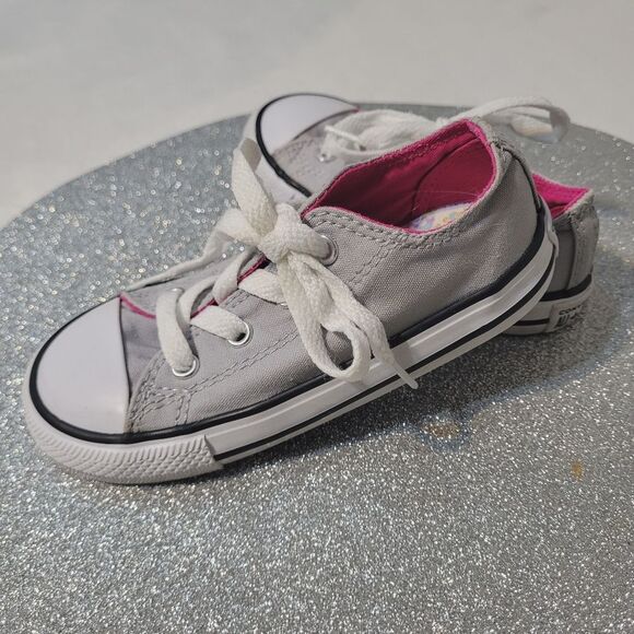 Converse All Star Double Tongue Canvas Low Top Sneakers Gray Pink Child Size 9 - Picture 4 of 11